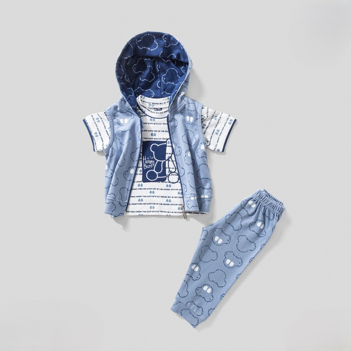 3-piece cotton pajama set, Honey Bun vest