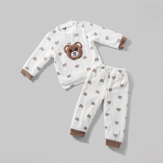 بيجامة قطيفة قطعتين مبطنة فرو بيبي فيس