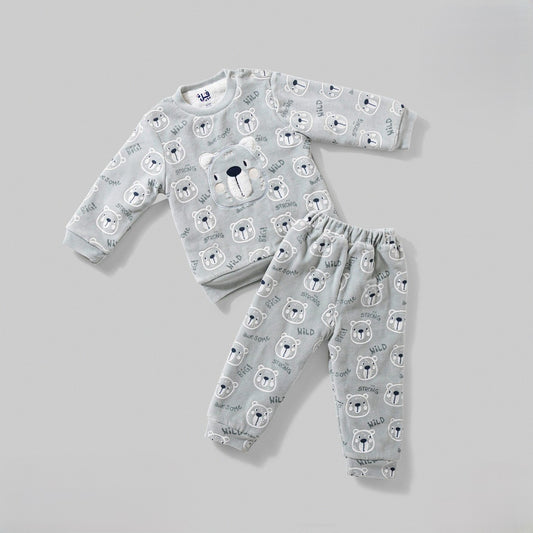 بيجامة قطيفة قطعتين مبطنة فرو سترونج بير