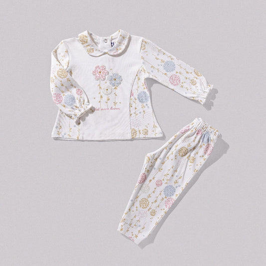 بيجامة قطن كم فلاورز