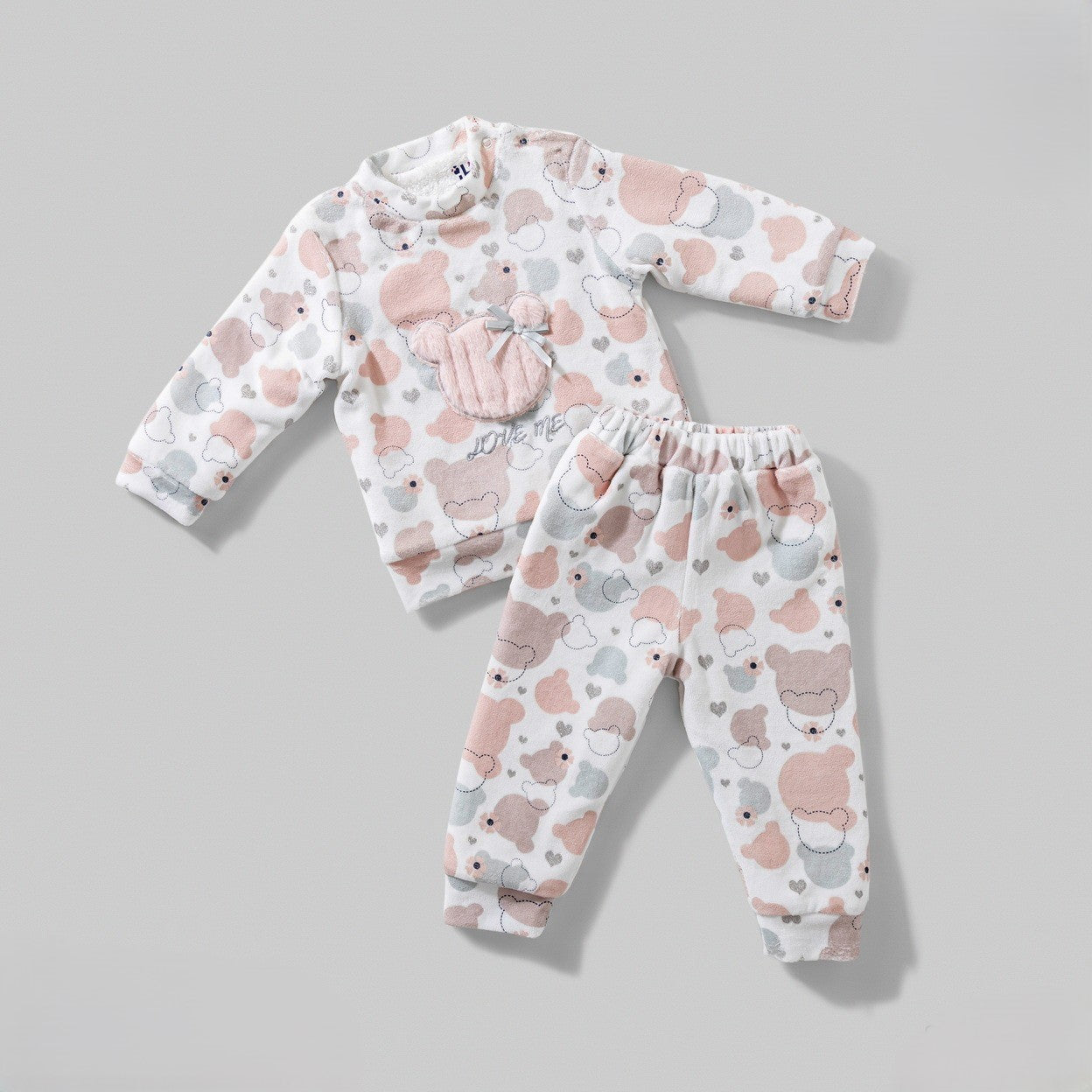 بيجامة قطيفة قطعتين مبطنه فرو ميني فيس