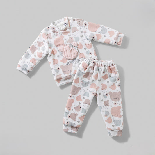 بيجامة قطيفة قطعتين مبطنه فرو ميني فيس